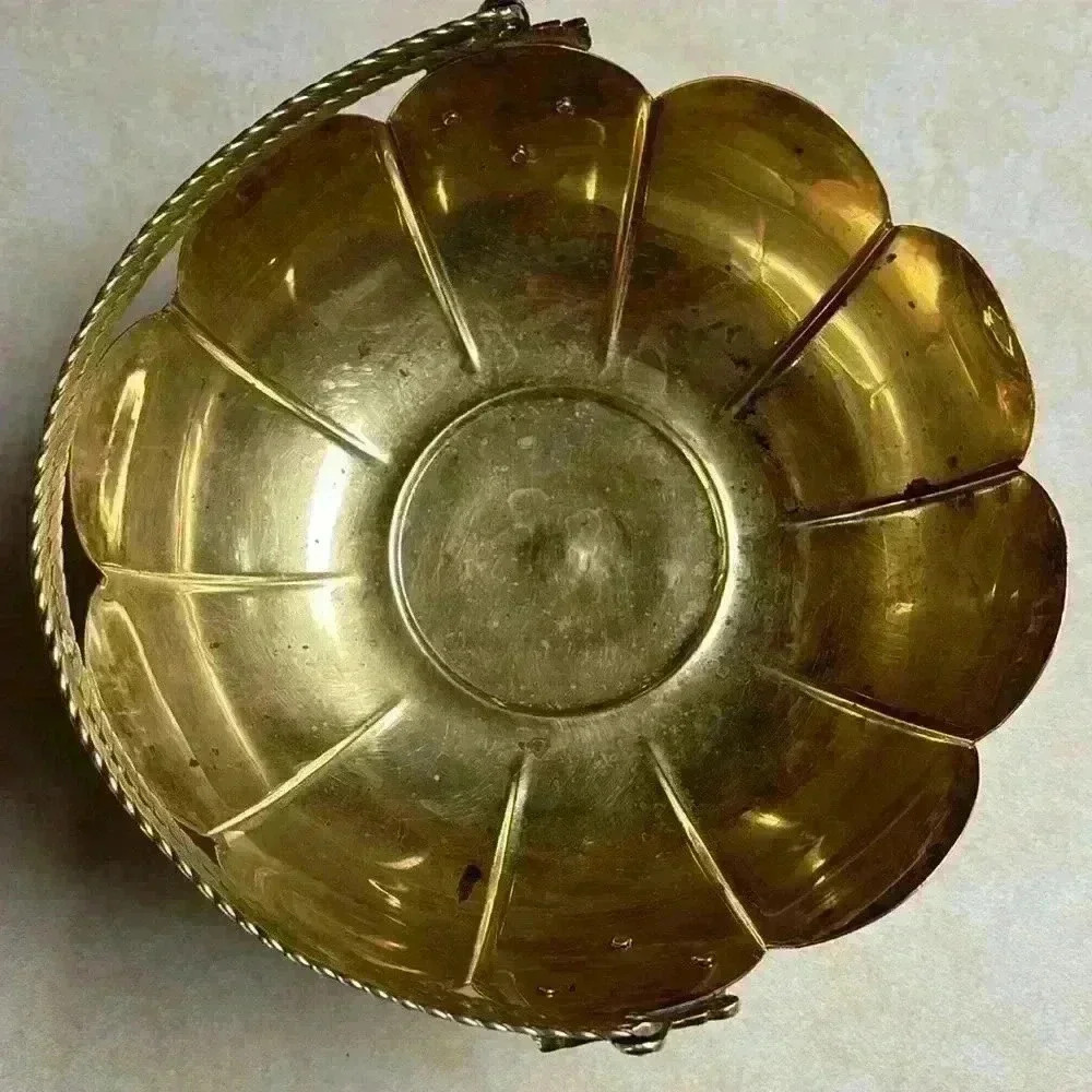 Vintage Tulip Bowl Scalloped Design W/Movable Handle '70's Grapes..Braided Rope - Picture 6 of 10